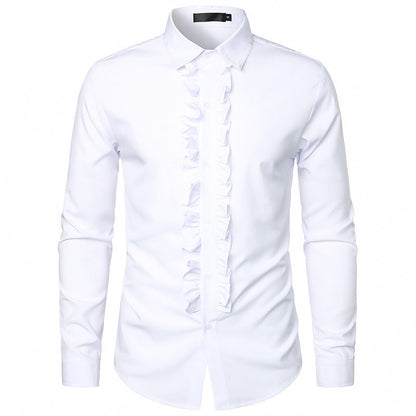 Herren Langarmhemd Elegantes Design Rüschen Knöpfe
