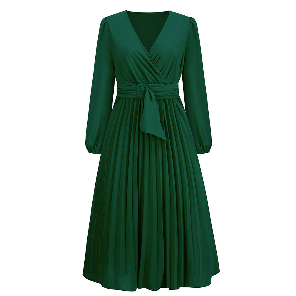 Damen Wickelkleid Elegant Faltenrock Schnürung