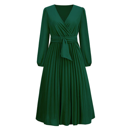 Damen Wickelkleid Elegant Faltenrock Schnürung