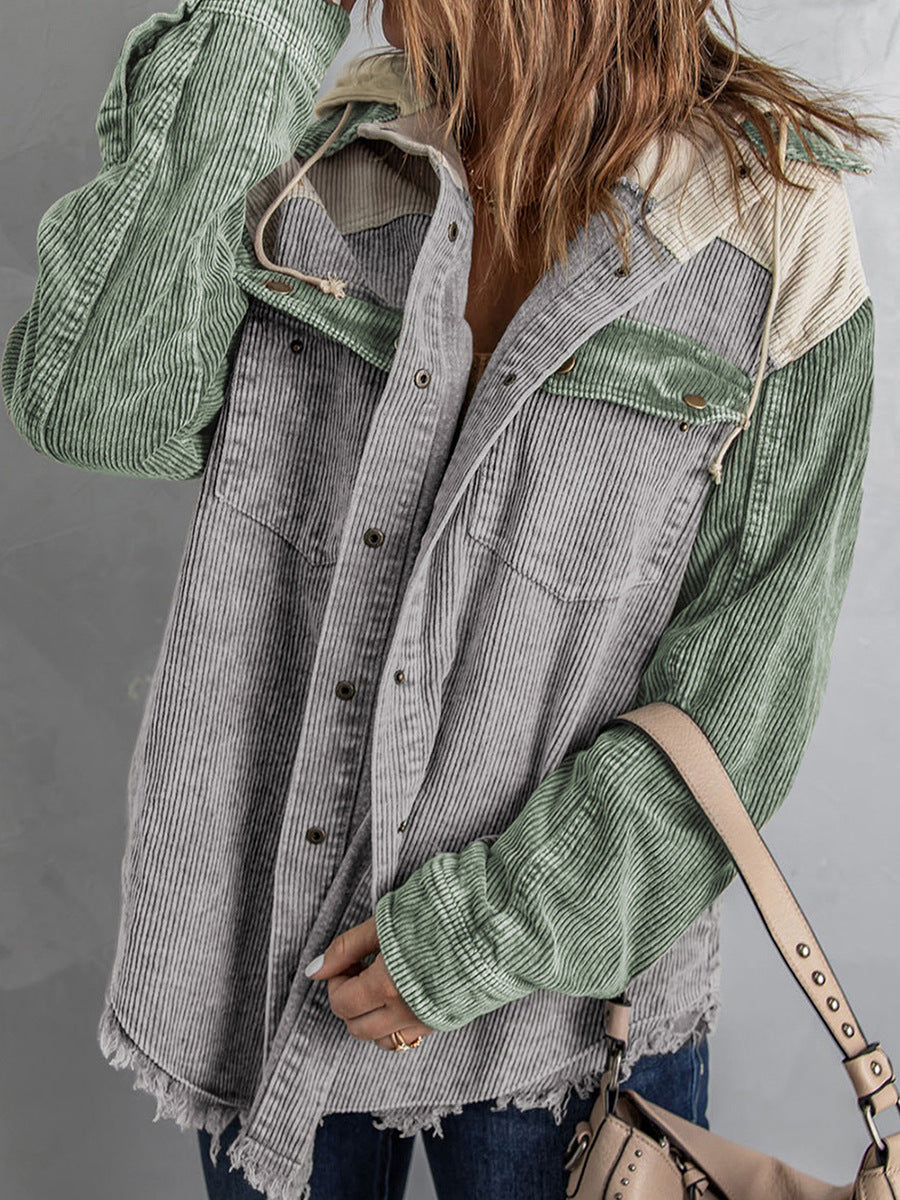 Große Oversized Jacke mit Kapuze Cord Optik
