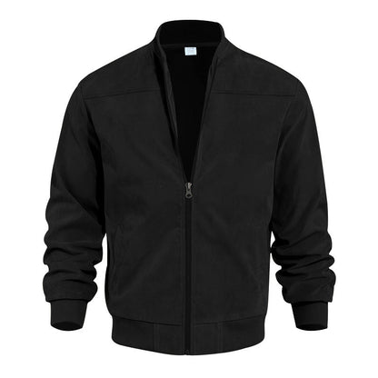 Ledermantel Bomberjacke Wildlederoptik Hoher Kragen Elastisch