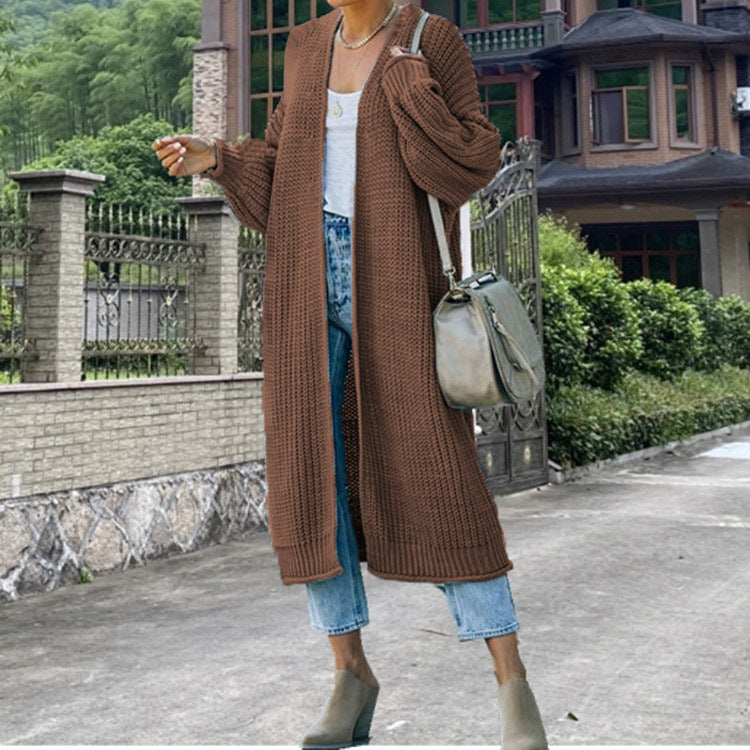 Damen Strickmantel Weit Ärmel Elegantes Design