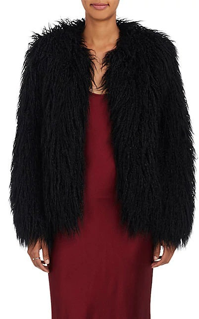 Damen Kunstpelz Jacke Weich Voluminöse Ärmel