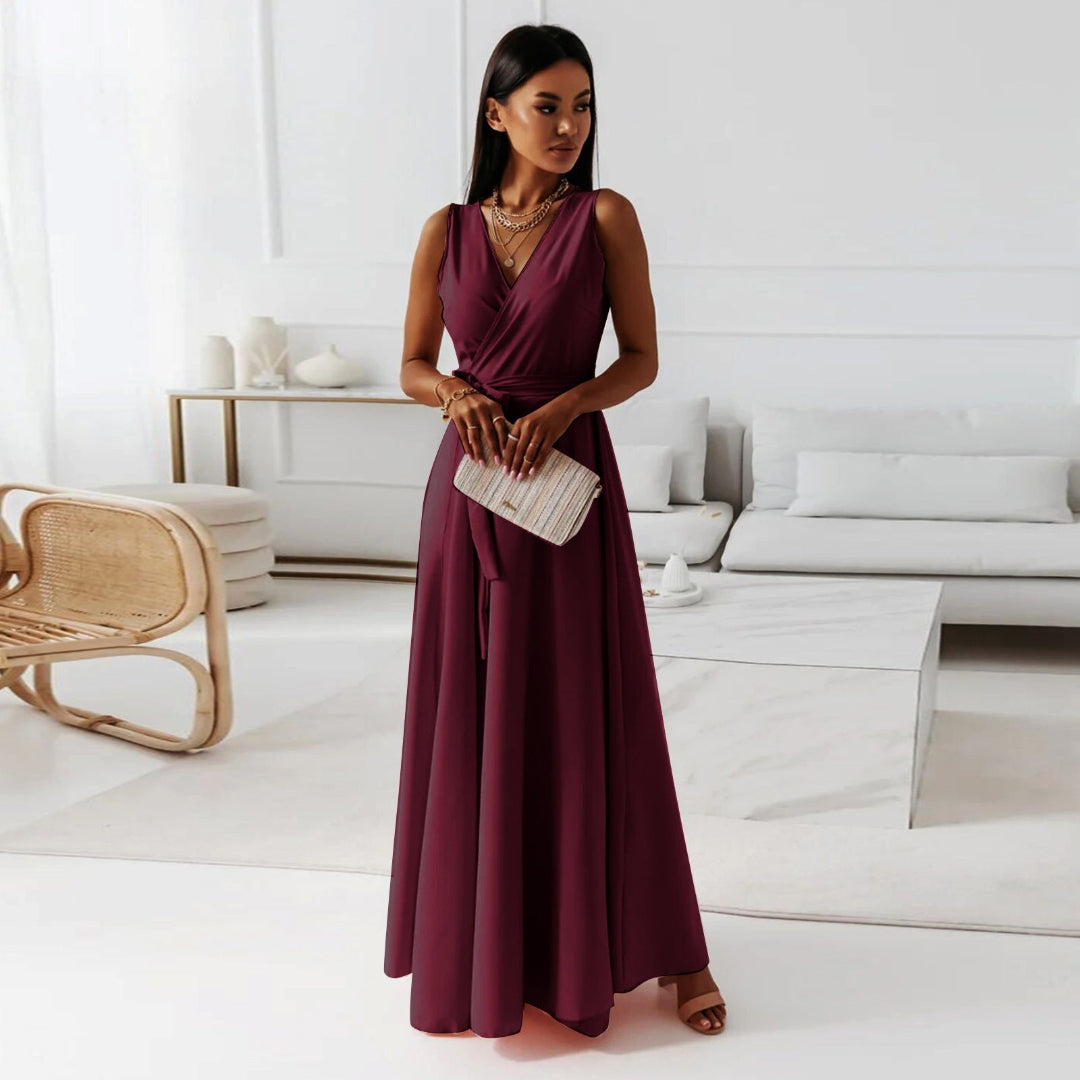Damen Maxikleid Wickelstyle Ärmellos Sommer