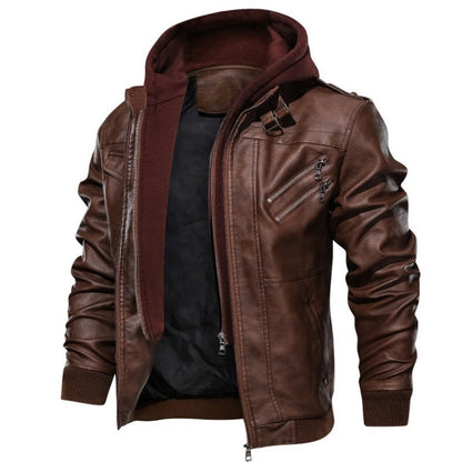 Herren Lederjacke Modern Abnehmbarer Hood