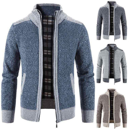 Herren Strickjacke Modern Stehkragen Struktur Look - IdealeKleiden