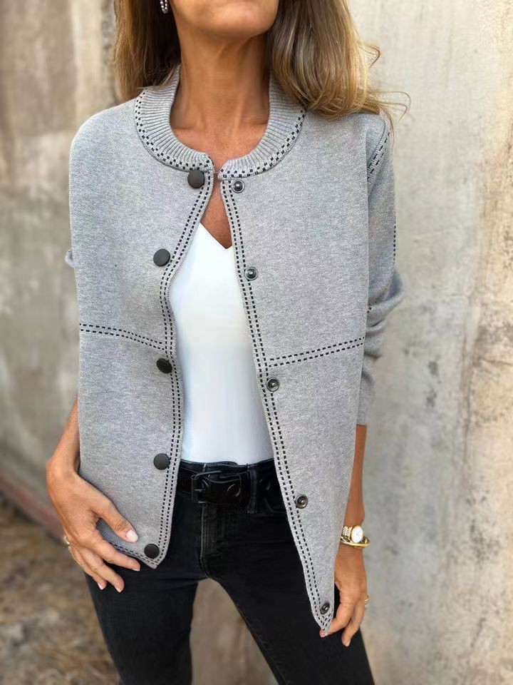 Weiche Strickjacke Lockere Passform Rundhals