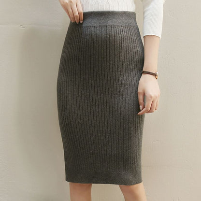 Damen Strickrock Hüftlang mit Hoher Taille