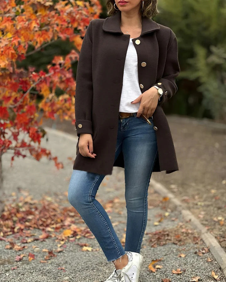 Damen Wolljacke Modern mit Taschen und Knöpfen