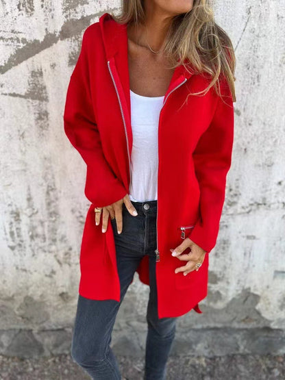 Damen Lange Winterjacke Mit Seitlichem Reißverschluss