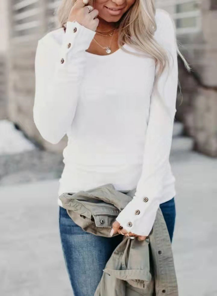 Damen Langarmshirt Elegantes Design mit Knöpfen