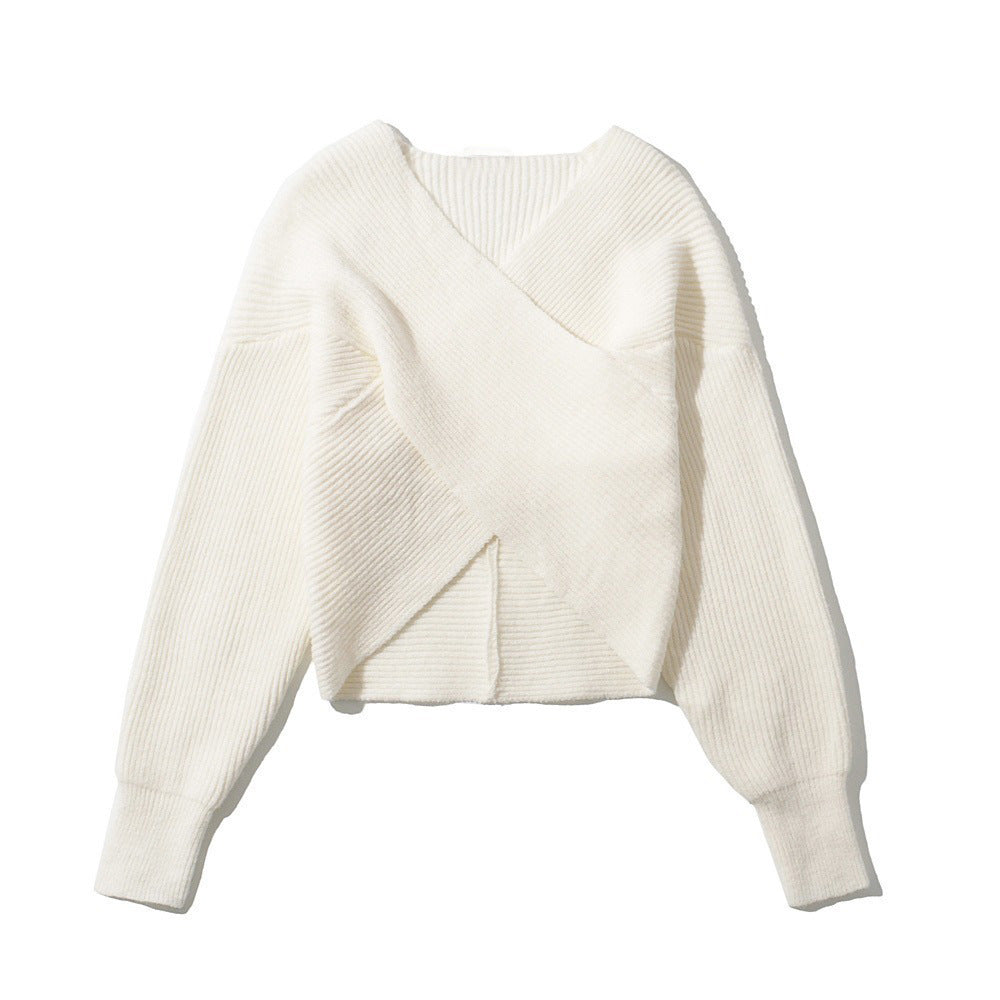 Damen Strickpullover Modern Wickel Look