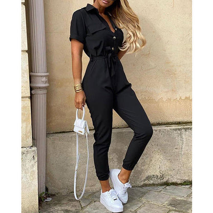 Damen Jumpsuit Elegant Tailliert Knopfleiste