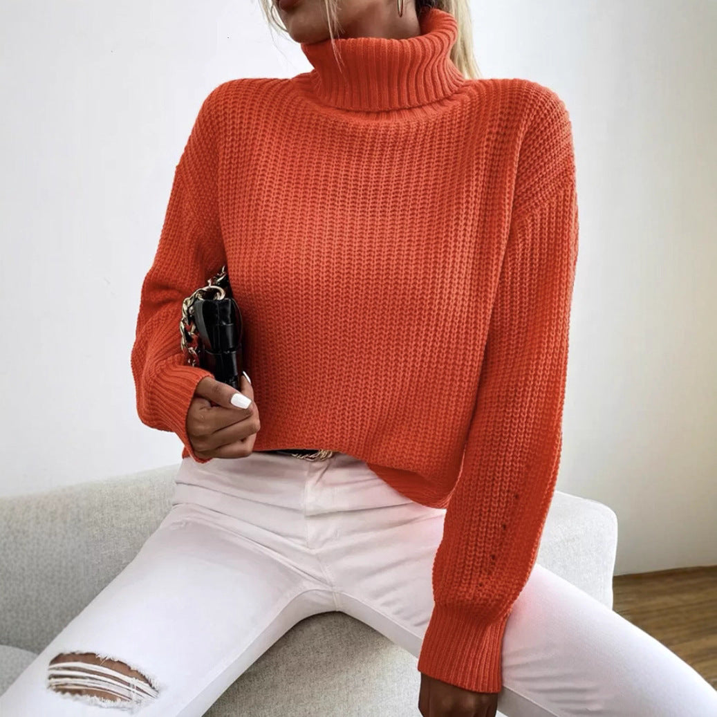 Damen Pullover Grobstrick Warm Komfortabel Rollkragen