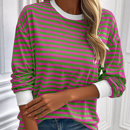 Damen Pullover Längsstreifen Bequem Oversized