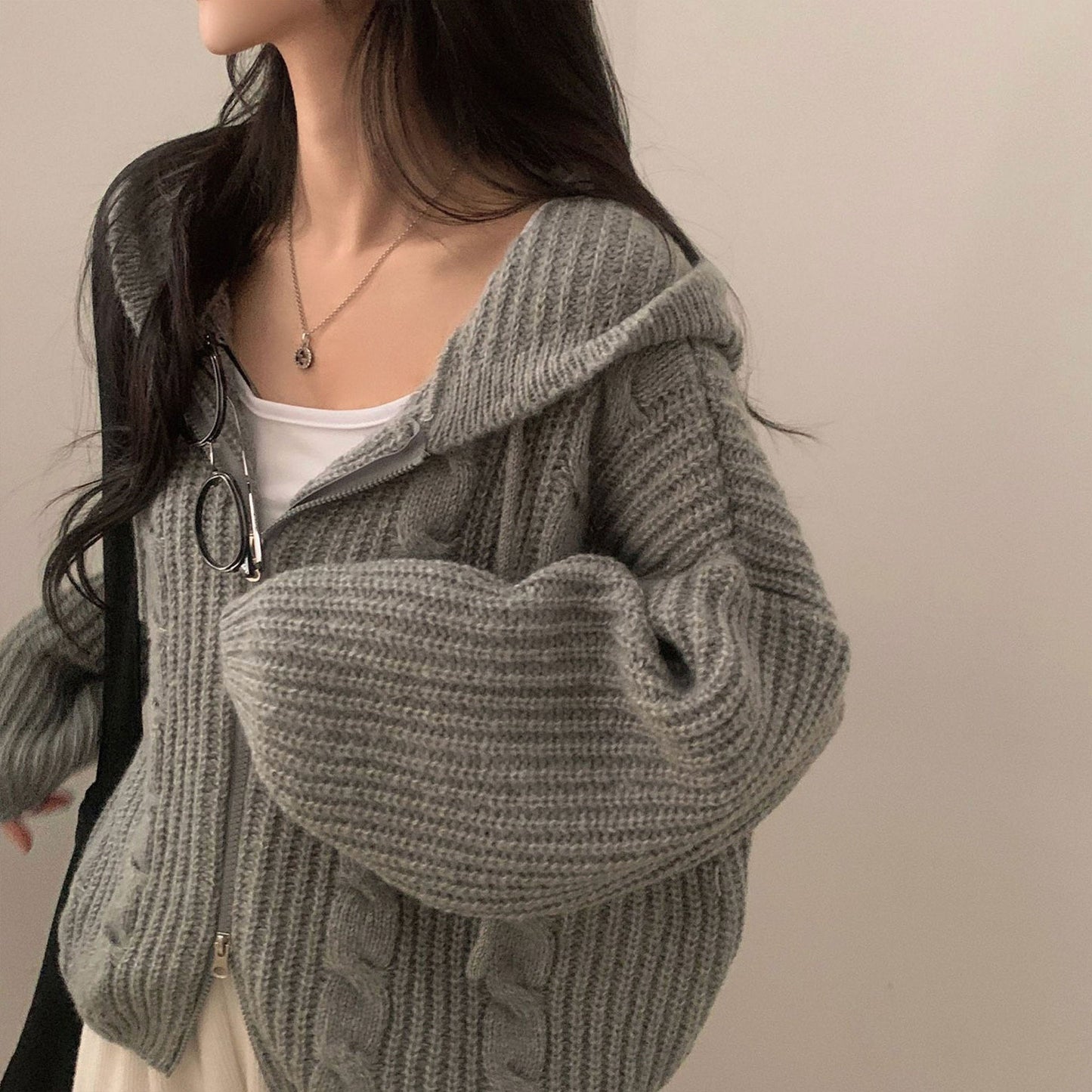 Damen Strickjacke Kapuzenpullover Warm Bequem