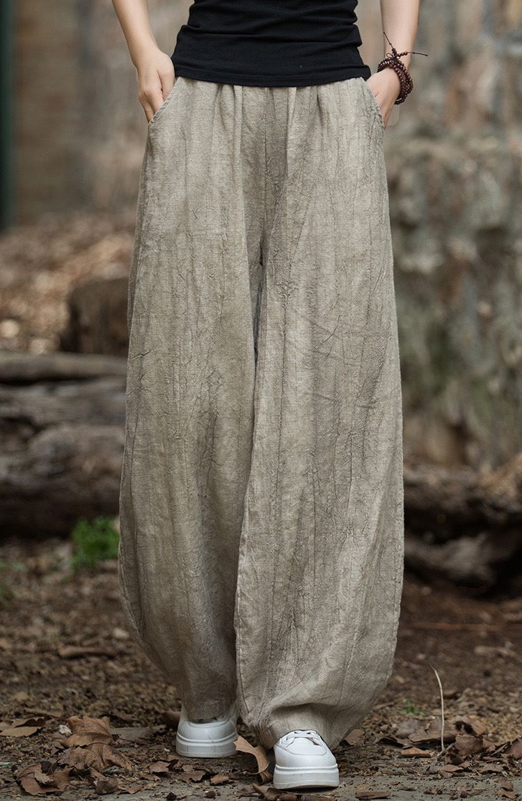 Damen Leinenhose Weit Bequem Sommer