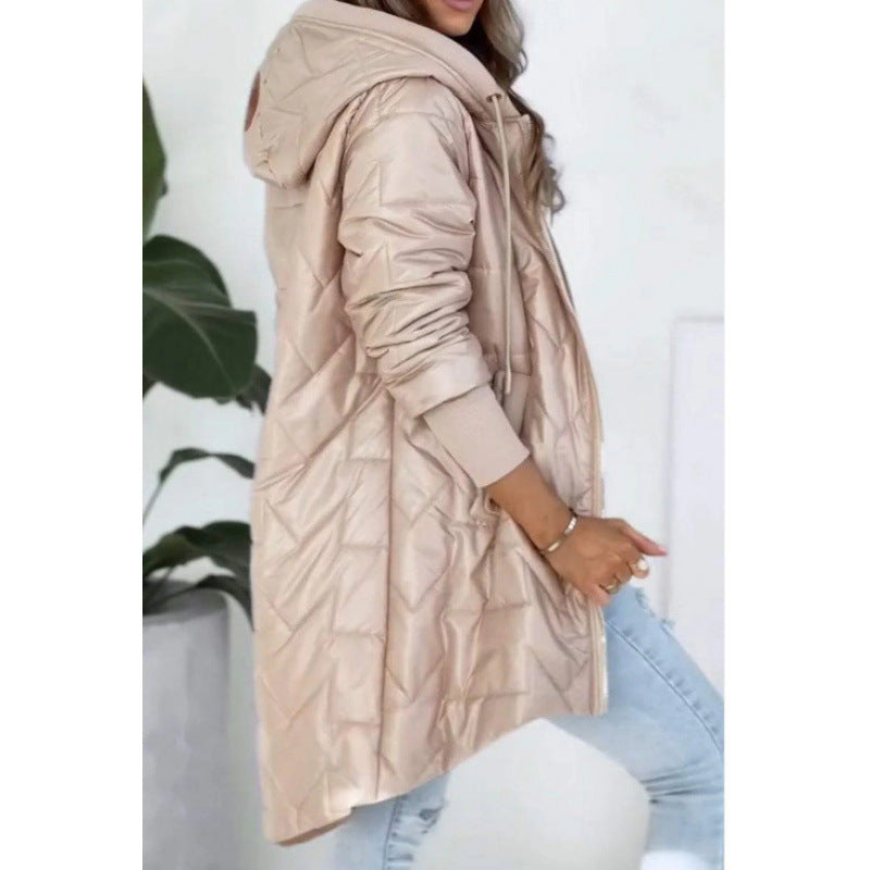 Damen Steppjacke Lässig Kapuze Große Taschen