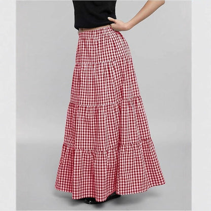 Damen Maxirock Karo Muster Elegant Lang