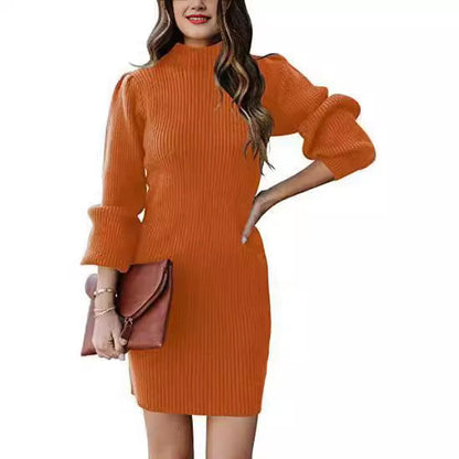 Damen Strickkleid Modern Ripp Muster Elegant