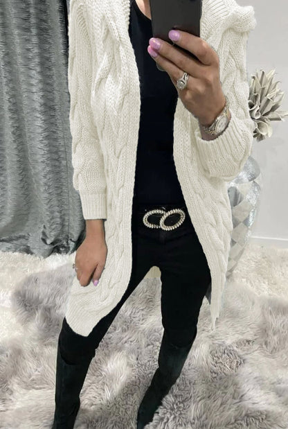 Damen Strickjacke Lang Zopfmuster Elegantes Design