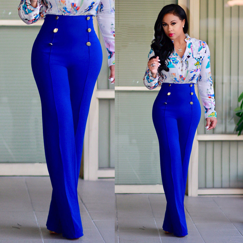 Damen Palazzo-Hose Hochtailliert Elegant Knöpfe