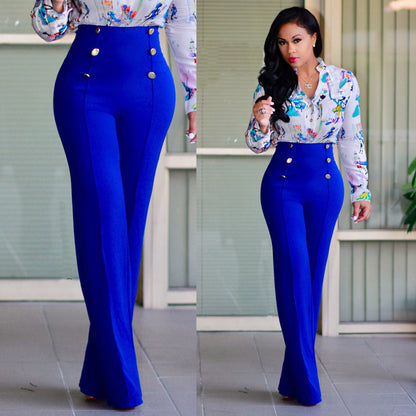 Damen Palazzo-Hose Hochtailliert Elegant Knöpfe