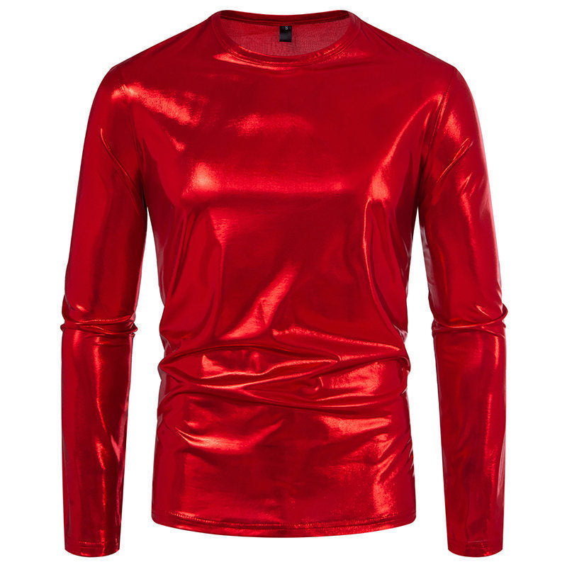 Herren Langarmshirt Glänzend Stretch Baumwolle