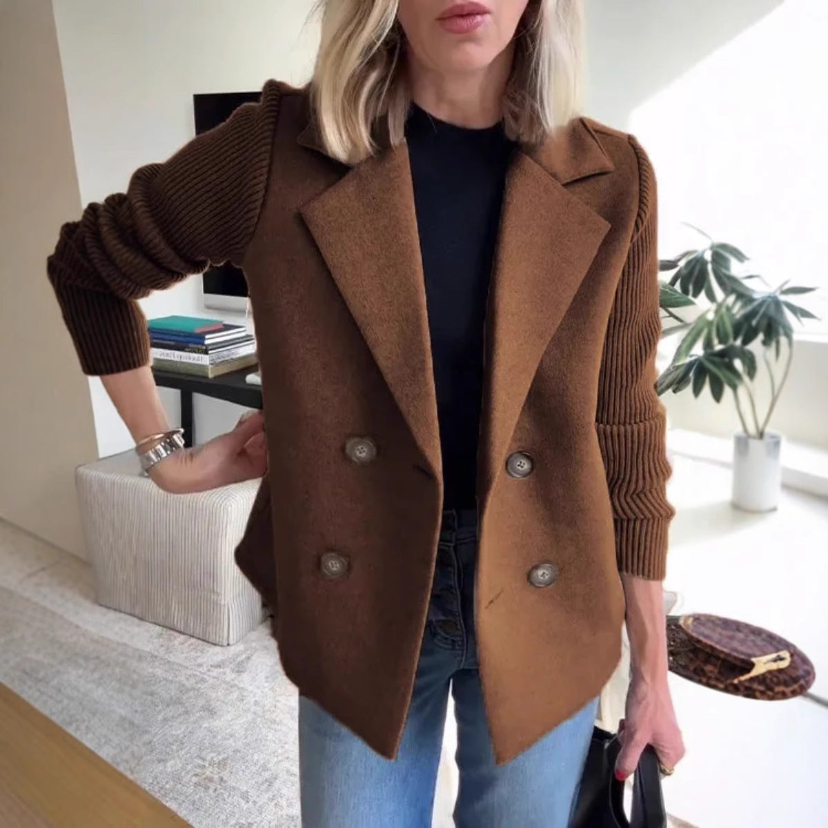Übergrößer Blazer mit Doppelreiher und Weichem Futter - IdealeKleiden
