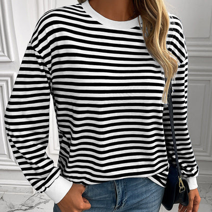 Damen Pullover Längsstreifen Bequem Oversized