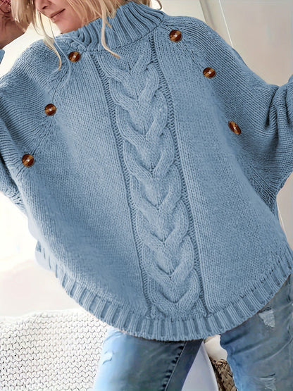 Damen Pullover Grobstrick Hochkragen Elegant