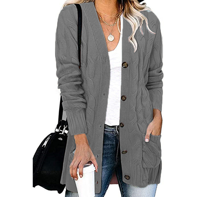 Damen Strickjacke Zopfmuster Mit Taschen