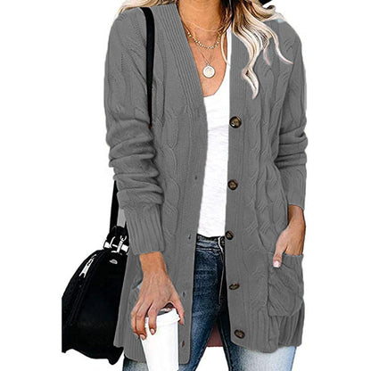 Damen Strickjacke Zopfmuster Mit Taschen