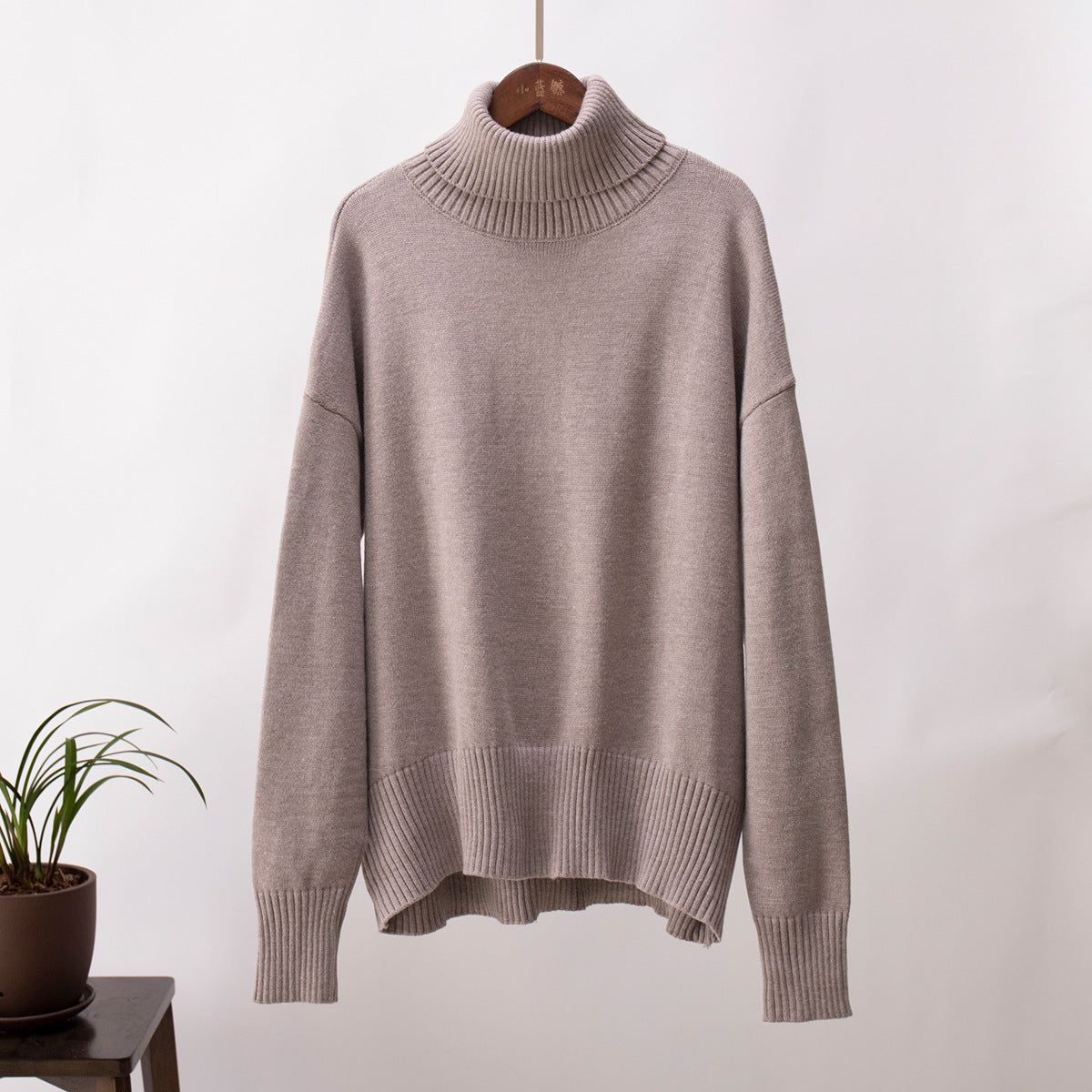 Damen Strickpullover Bequem Warm Rippborte