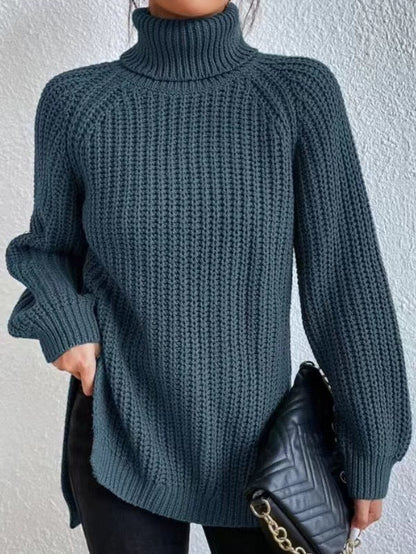 Damen Strickpullover Hochkragen Wabenmuster Eleganz
