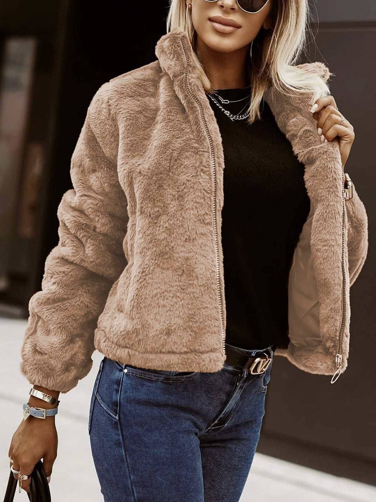Weiche Teddyjacke Damen Bomber Soft Reißverschluss