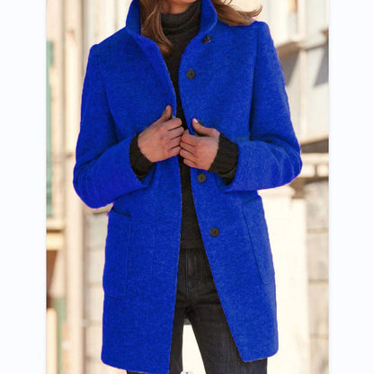 Damen Wolljacke Klassisch Elegantes Design Große Taschen