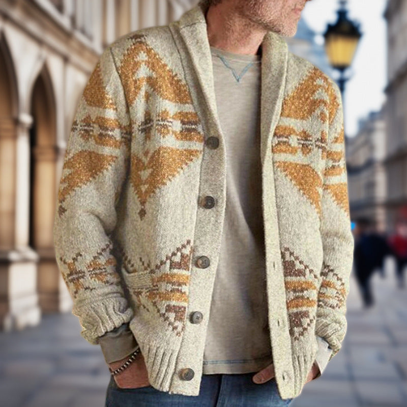 Herren Strickjacke Geometrisch Muster Weich Futter