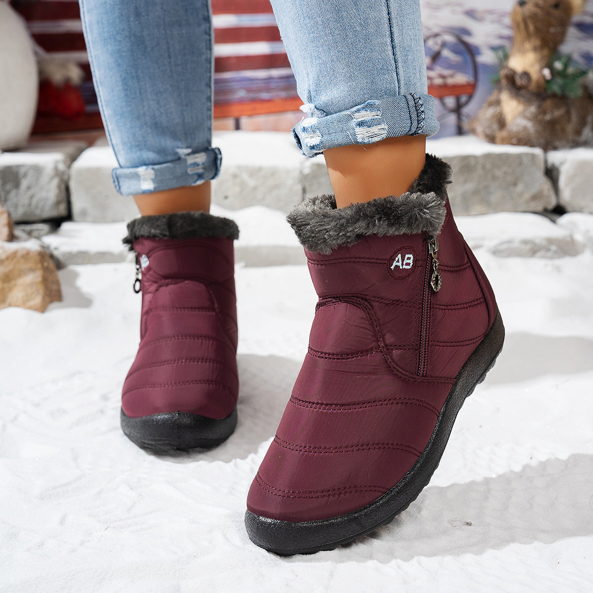 Damen Winterstiefel Warm Praktisch Reißverschluss
