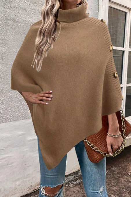 Damen Strickponcho Hochkragen Elegantes Design