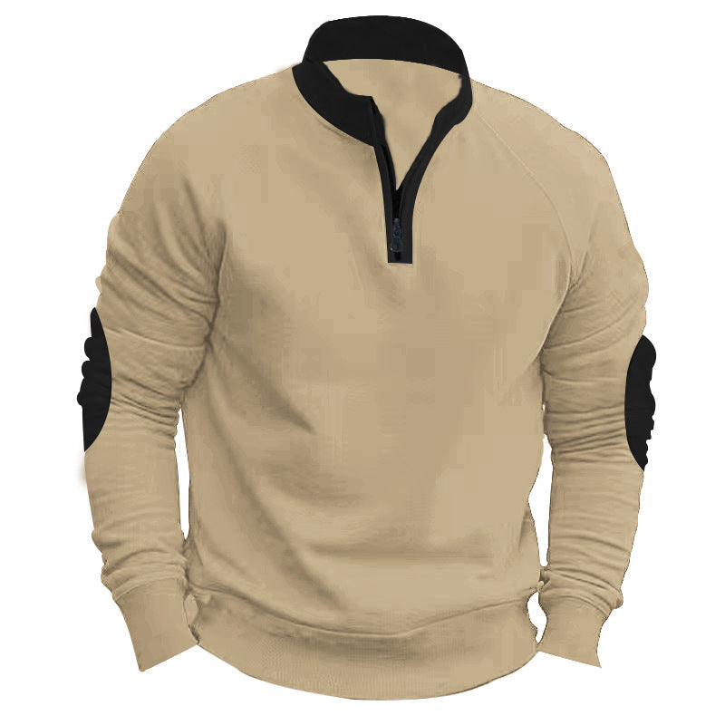 Herren Sportpullover Viertelreißverschluss Kontrastärmele Modern