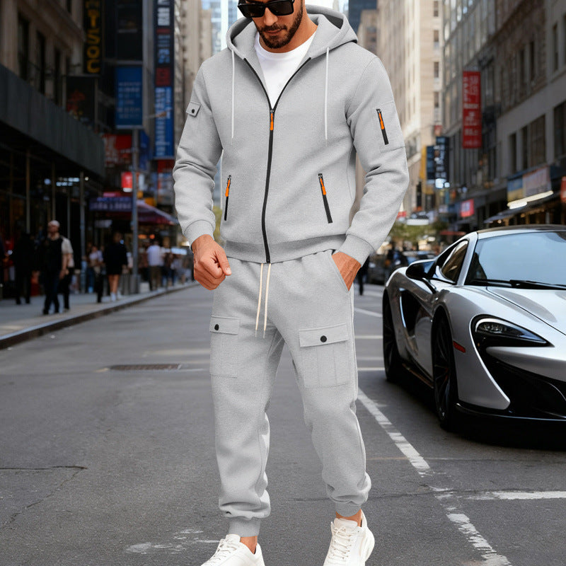 Herren Jogginganzug Sportlich Kapuze Taschen