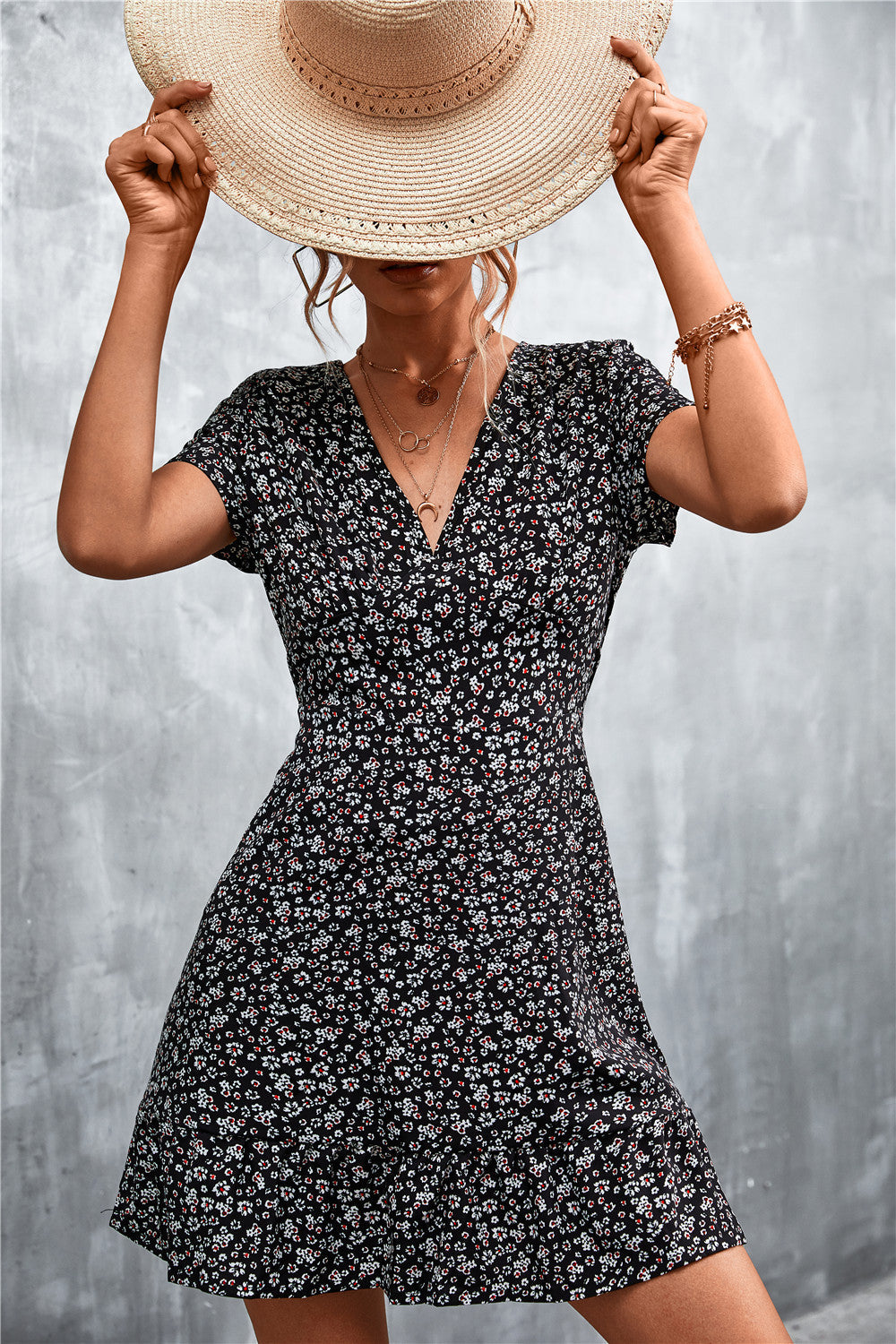 Sommerkleid Damen Kurz Floral Elegant