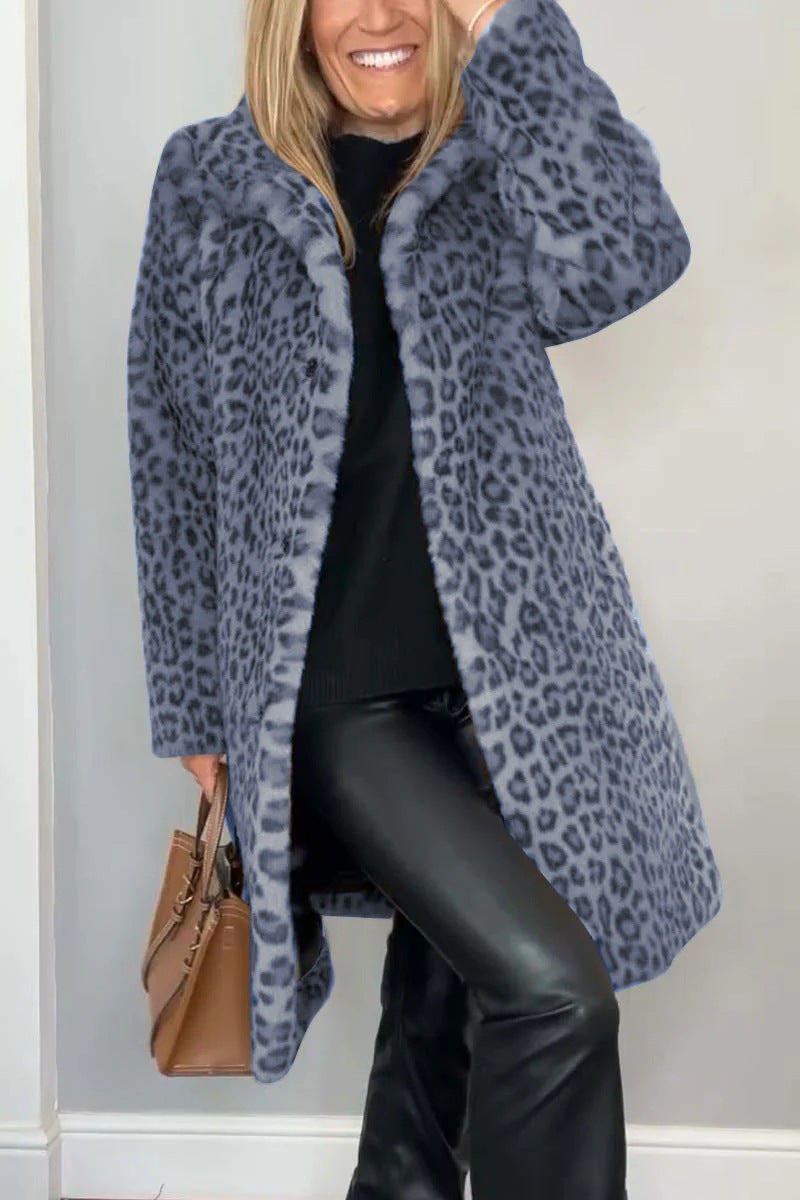 Mantel Damen Oversized Kunstpelz Leopardenmuster