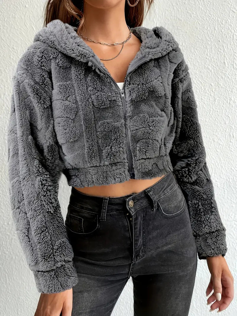 Damen Fleecejacke Warm Kapuze Reißverschluss