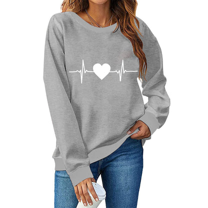 Damen Sweatshirt mit Trendy Herz-Print Frauen Oberteil