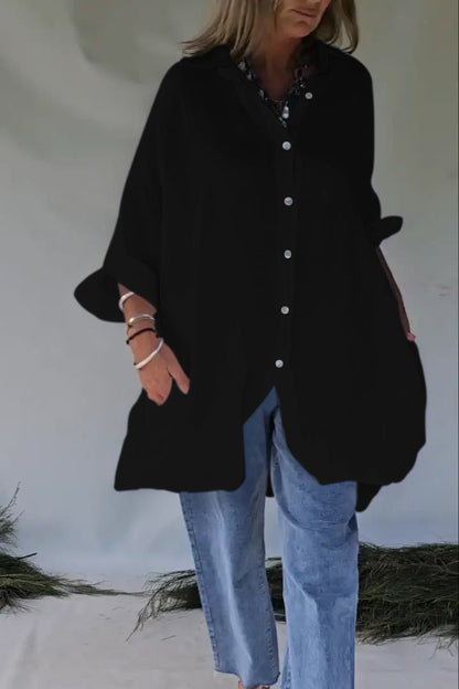 Damen Bluse Oversize Lässig Druckknopf
