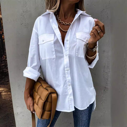 Damen Bluse Modern Leicht Schnitt mit Brusttaschen