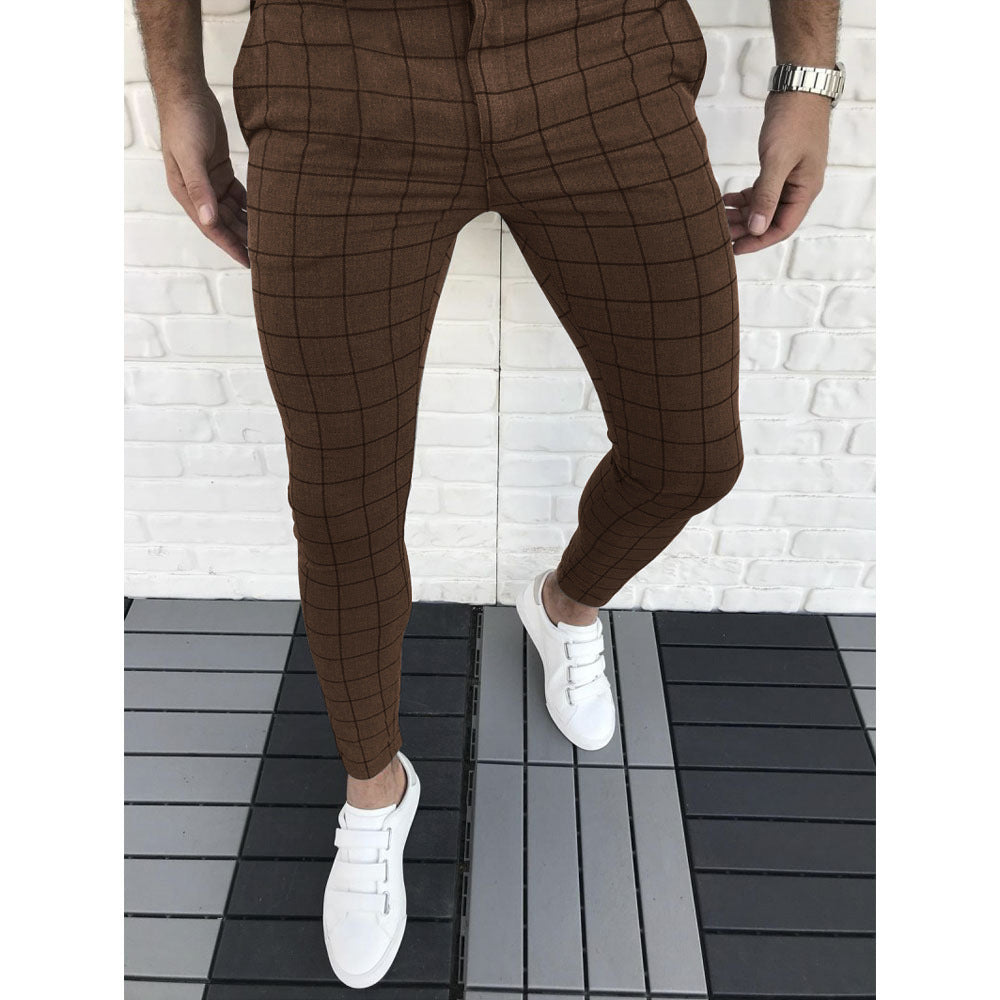 Herren Slim Fit Anzughose Karomuster Modern