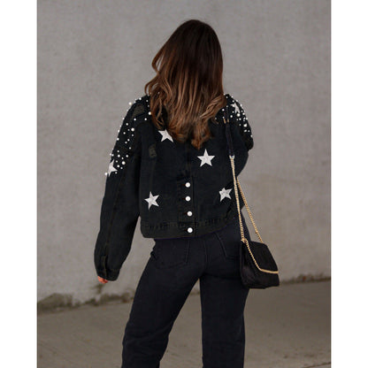 Damen Oversized Jeansjacke mit Coolen Applikationen